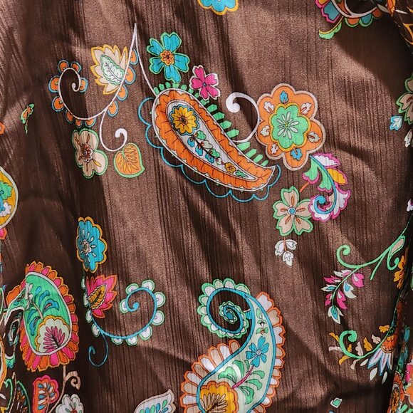 Cato Brown Paisley S/S V-Neck Top Bell Sleeve Plus 14/16W New - Picture 2 of 5